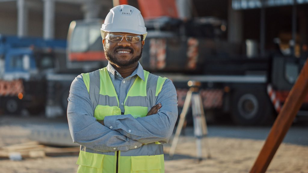 Construction worker in safety equipment