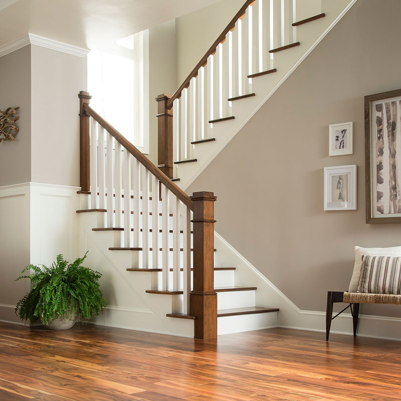 Mixed material white and natural wood staircase